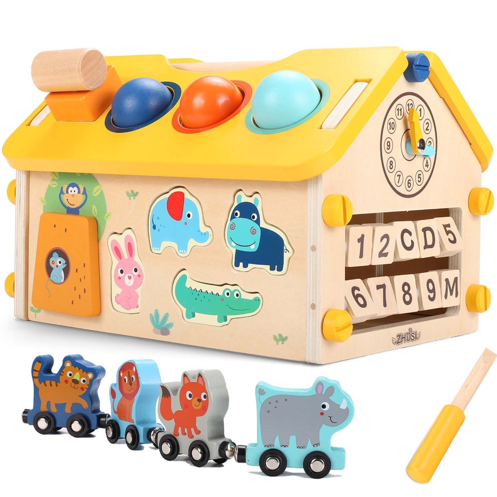 Baby Activity Cube Wood Montessori Educational Infant Busy Board Sensory Toys for Toddler 1-3