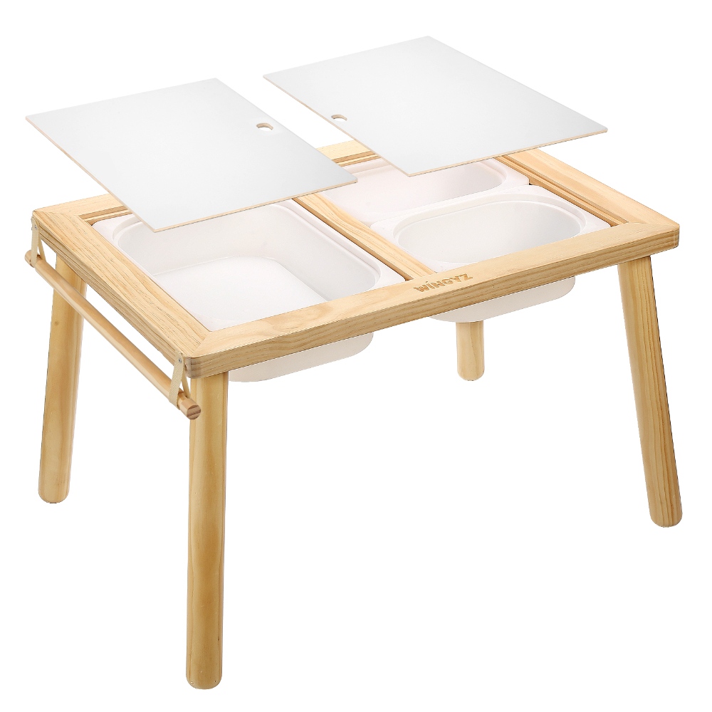 Kids Sensory Table Chairs, Wood Toddler Activity Table with Storage for Play Study Dining
