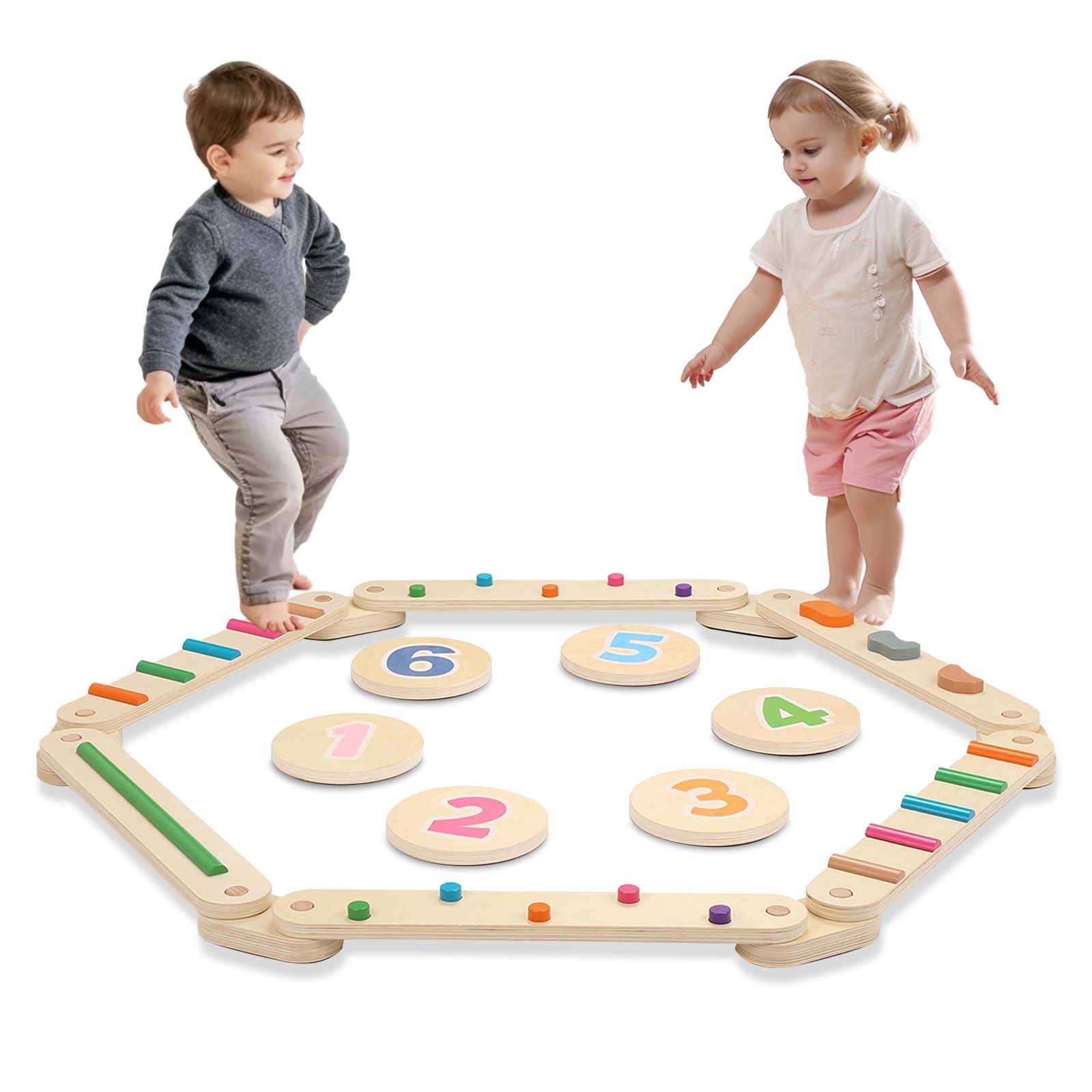 Kids Balance Beam Stepping Stones Wood Montessori Toys, Toddler Sports Toys Backyard Outdoor Indoor