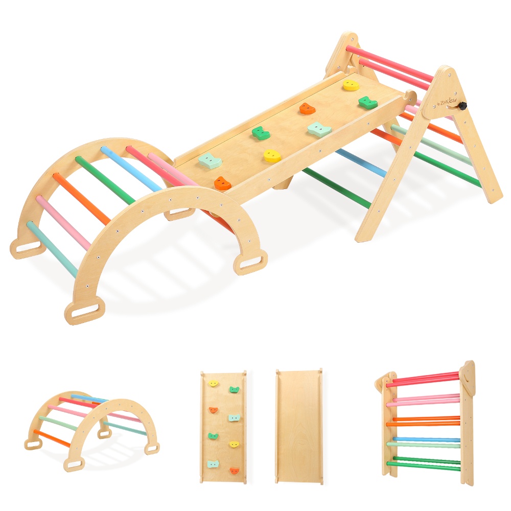 Kids Climbing Playset, 5 in 1 Foldable Toddler Climbing Toys, Wooden Playground Climbers for 1-4 Years
