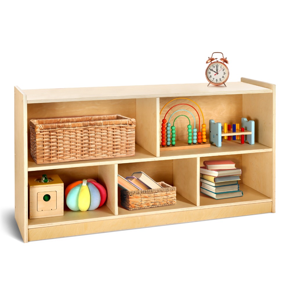 Wooden Storage Cabinet, Kids Toy Storage Organizer 5 Section, Montessori Bookshelf for Kids Rooms, Playroom, Classroom, Nursery