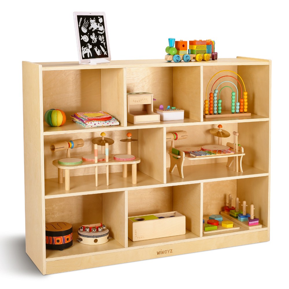 Wooden Bookcase, Kids Toy Storage Cube Organizer 3 Tier Book Shelf for Kids Rooms, Playroom, Nursery