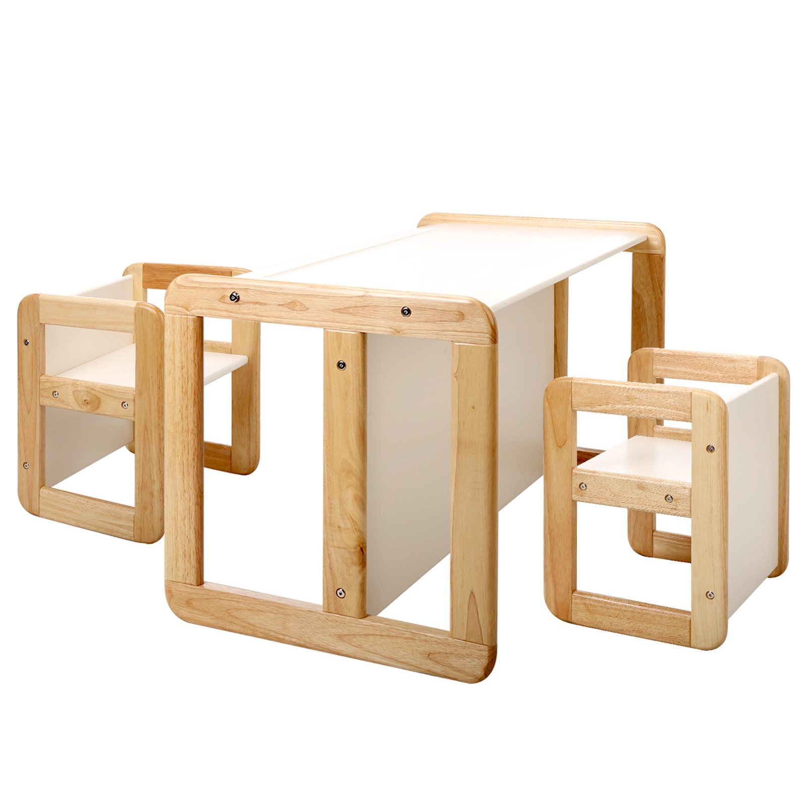 Kids Table and Chair Set, 3 in 1 Wooden Activity Table for Toddlers Play Study Dining Drawing Arts Crafts, Multi-Purpose Montessori Childrens Table and Chair Set Gifts for Boys and Girls