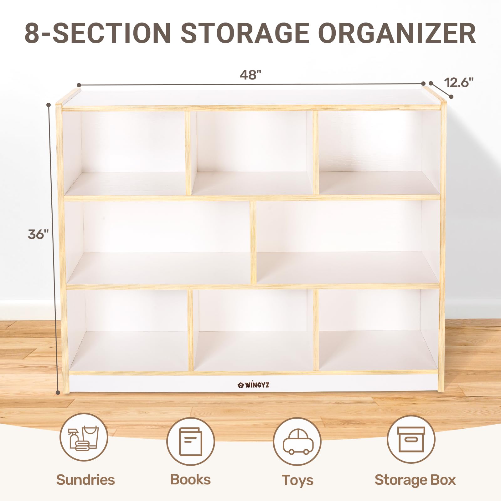 Wooden Bookcase, Kids Toy Storage Cube Organizer  Book Shelf for Kids Rooms, Playroom, Nursery