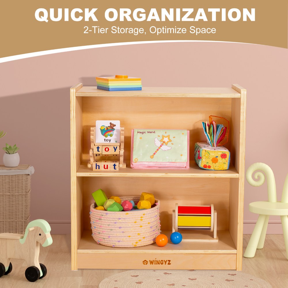Wooden Bookcase, Kids Toy Storage Cube Organizer  Book Shelf for Kids Rooms, Playroom, Nursery